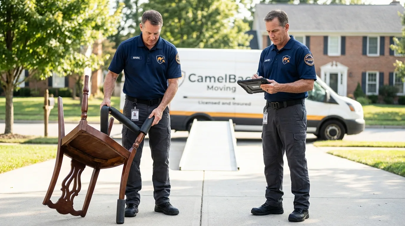 Movers inspecting furniture for damage prevention before loading in Thomson, GA